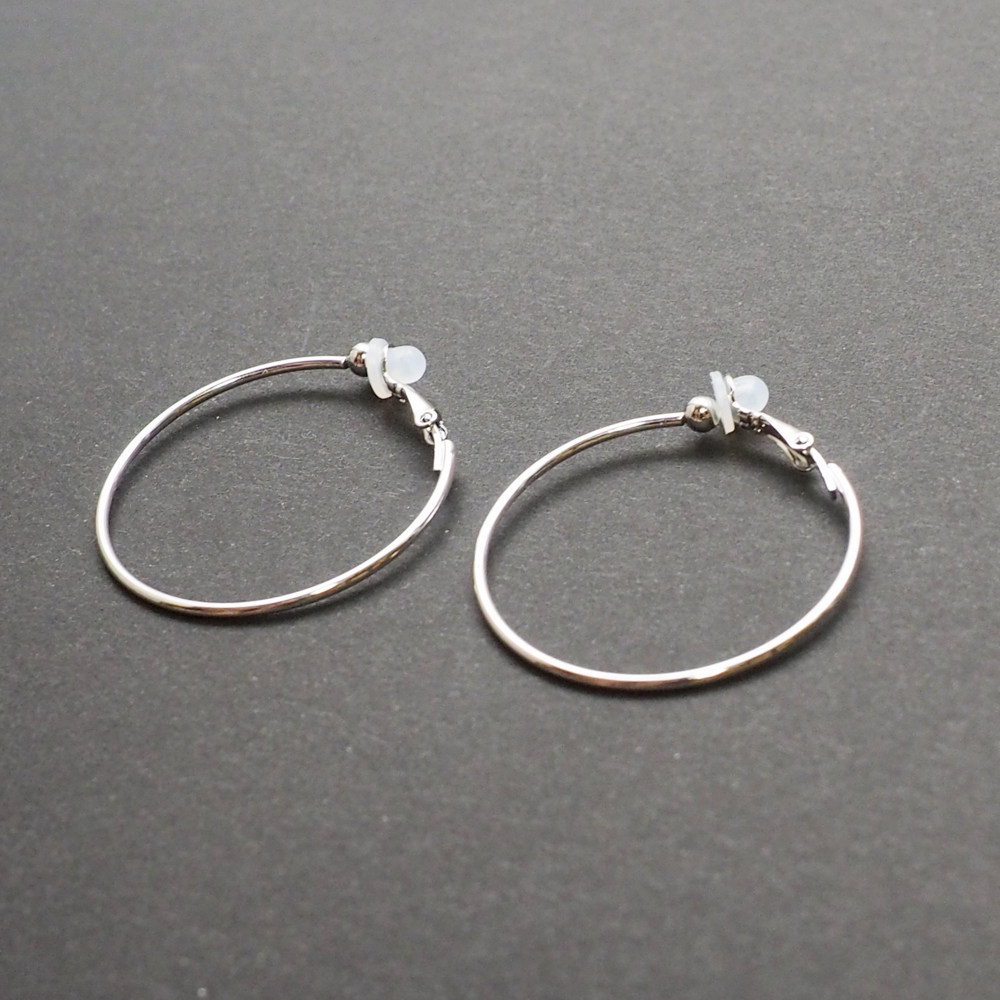 Silver Clip On Hoop Earrings - Miyabi Grace