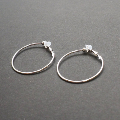 Silver Clip On Hoop Earrings - Miyabi Grace