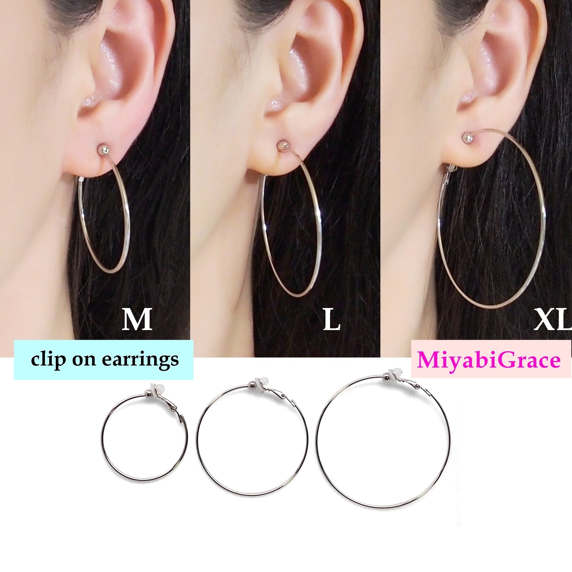 Silver Clip On Hoop Earrings - Miyabi Grace