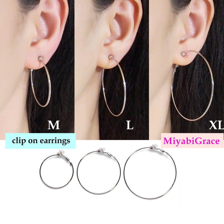 Silver Clip On Hoop Earrings - Miyabi Grace