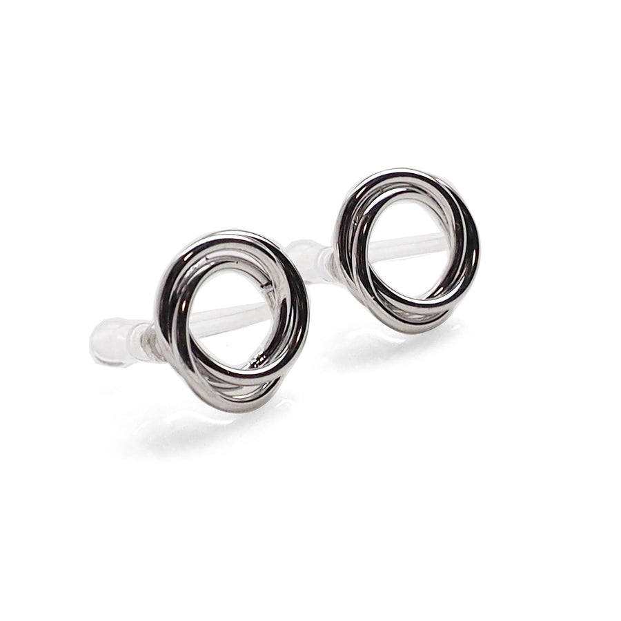 Knotted Circle Hoop Invisible clip on stud earrings ( Silver tone ) - Miyabi Grace
