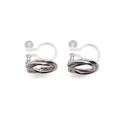 Knotted Circle Hoop Invisible clip on stud earrings ( Silver tone ) - Miyabi Grace