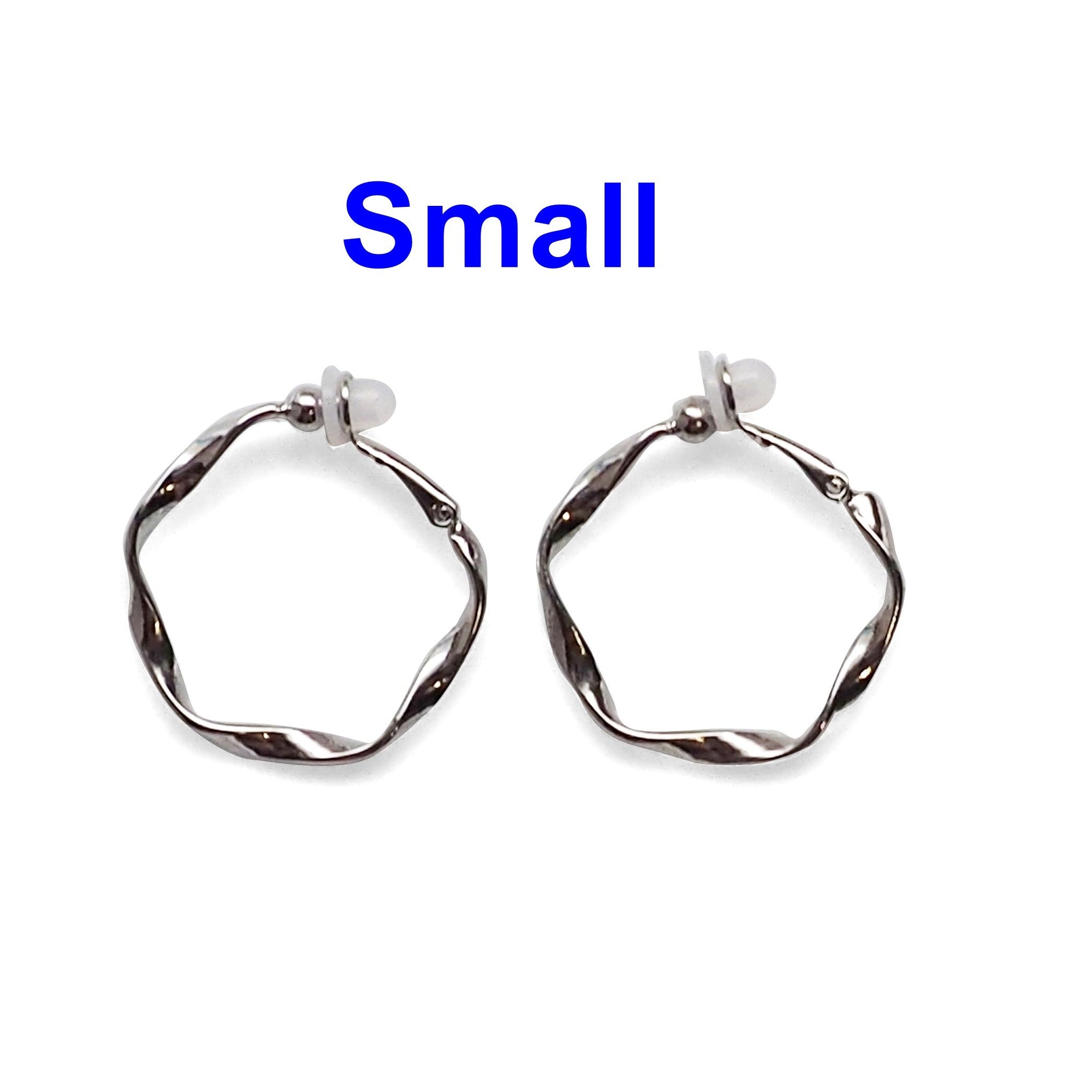 Silver Twisted Clip On Hoop Earrings - Miyabi Grace