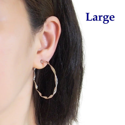 Silver Twisted Clip On Hoop Earrings - Miyabi Grace