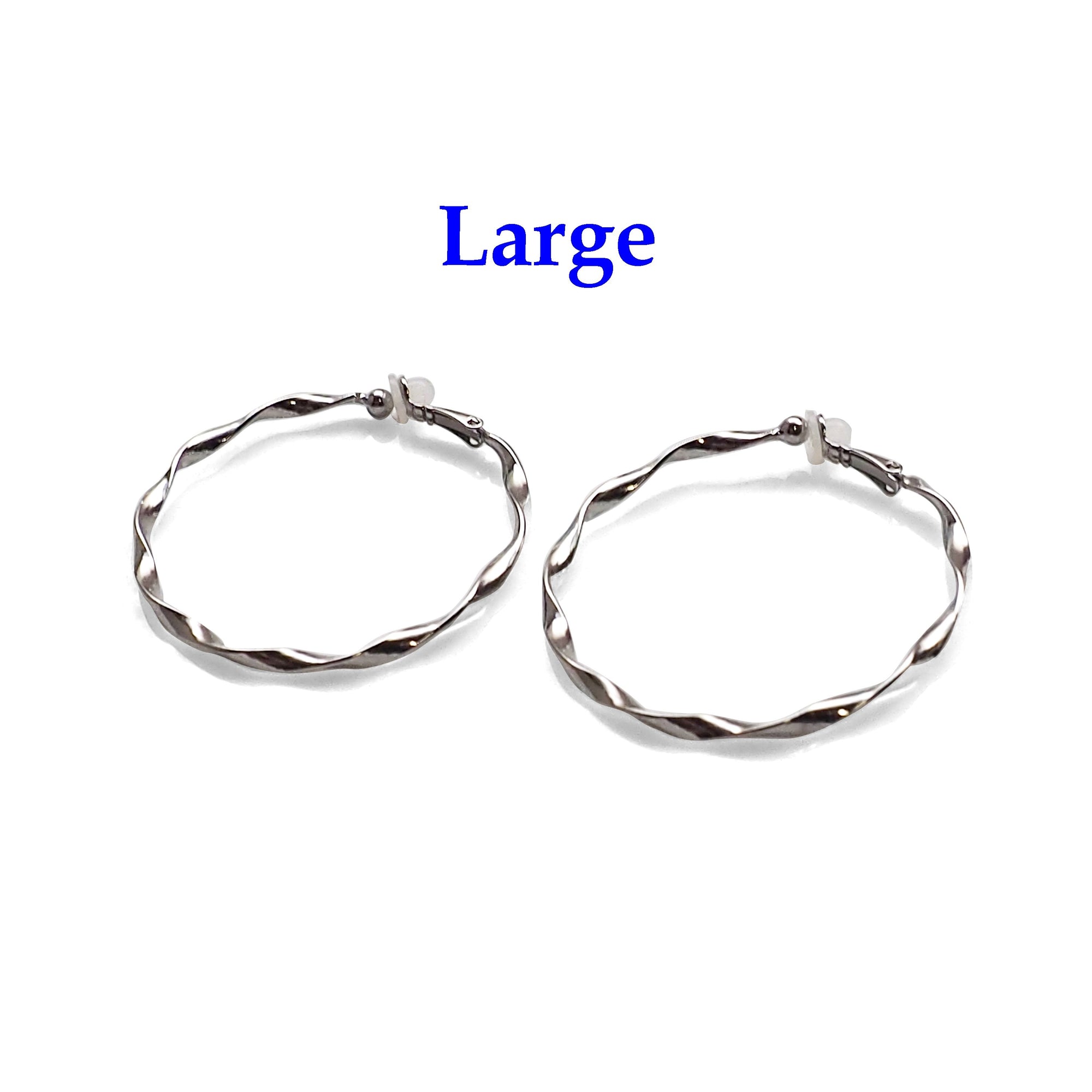 Silver Twisted Clip On Hoop Earrings - Miyabi Grace