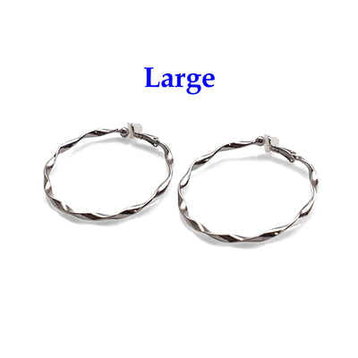 Silver Twisted Clip On Hoop Earrings - Miyabi Grace