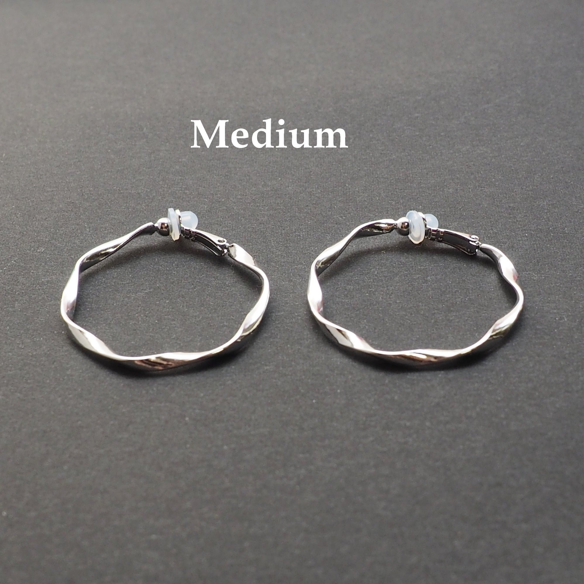 Silver Twisted Clip On Hoop Earrings - Miyabi Grace