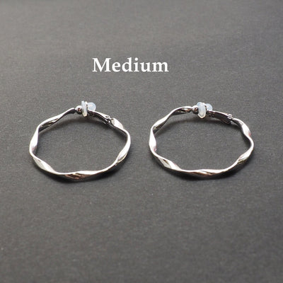 Silver Twisted Clip On Hoop Earrings - Miyabi Grace