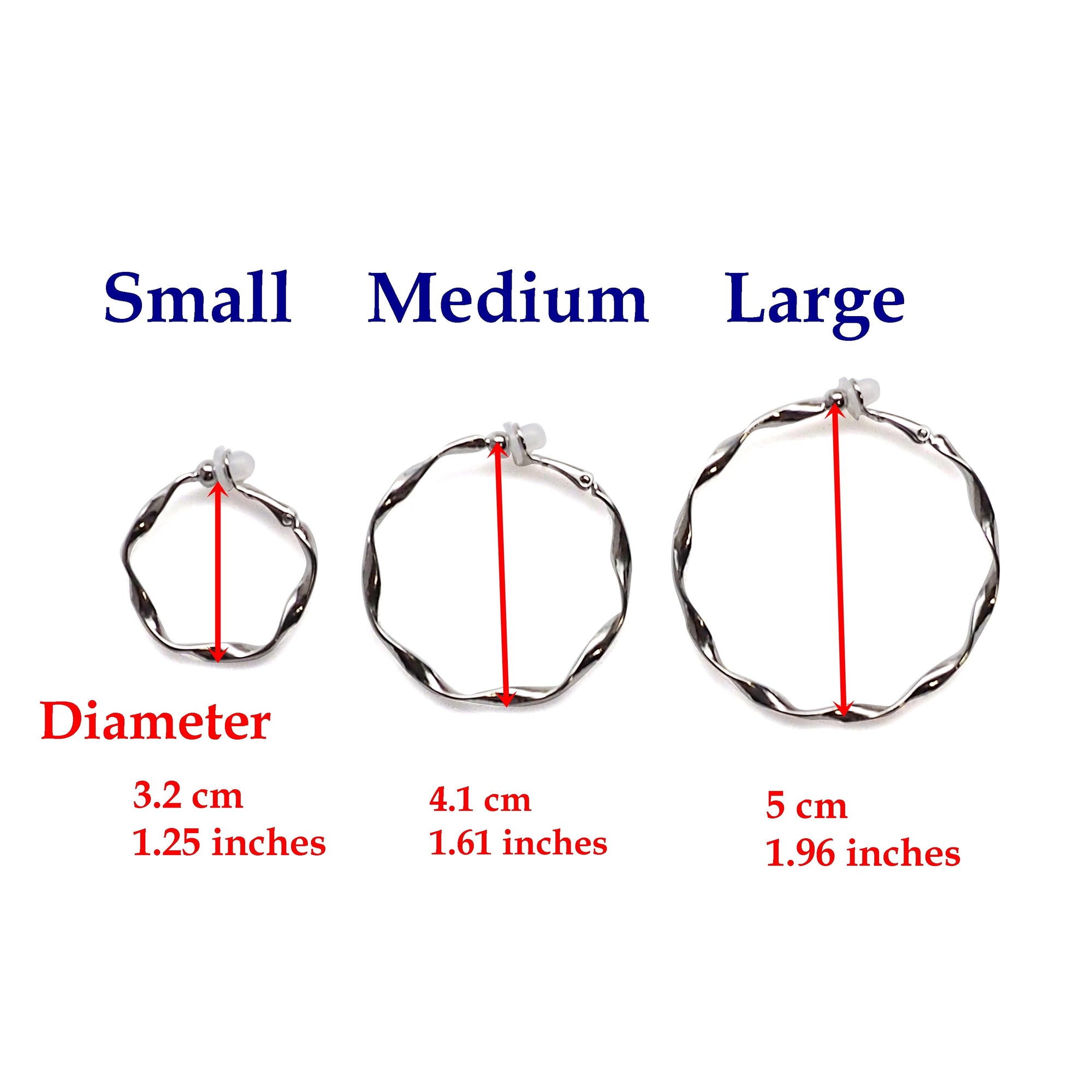 Silver Twisted Clip On Hoop Earrings - Miyabi Grace