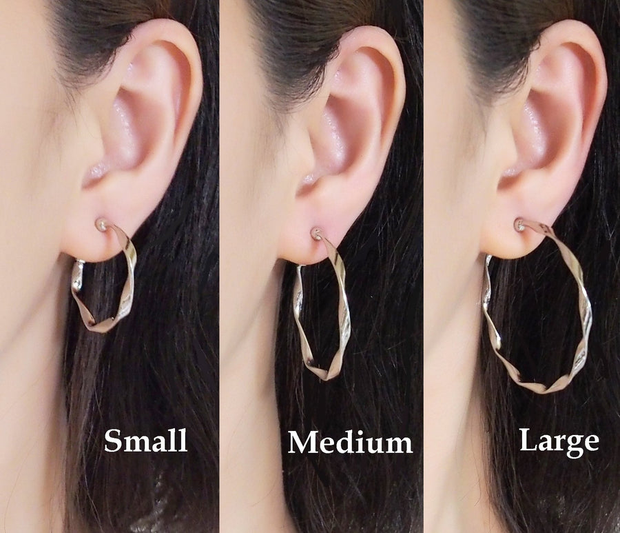 Silver Twisted Clip On Hoop Earrings - Miyabi Grace