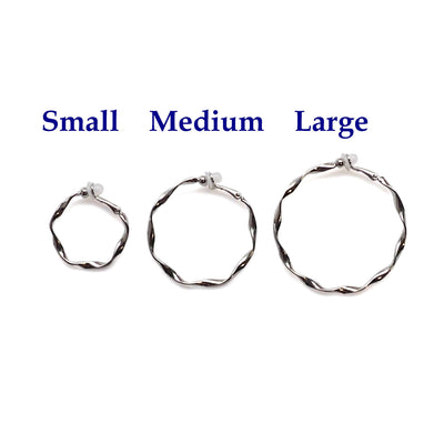 Silver Twisted Clip On Hoop Earrings - Miyabi Grace