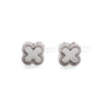 Silver Clover Swarovski Crystal Rhinestone Pave Invisible Clip On Stud Earrings ( White ) - Miyabi Grace