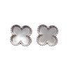 Silver Clover Swarovski Crystal Rhinestone Pave Invisible Clip On Stud Earrings ( White ) - Miyabi Grace
