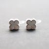 Silver Clover Swarovski Crystal Rhinestone Pave Invisible Clip On Stud Earrings ( White ) - Miyabi Grace