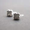 Silver Clover Swarovski Crystal Rhinestone Pave Invisible Clip On Stud Earrings ( White ) - Miyabi Grace