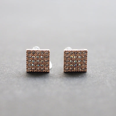 Square Swarovski Crystal Rhinestone Pave Invisible Clip On Stud Earrings ( Gold tone ) - Miyabi Grace