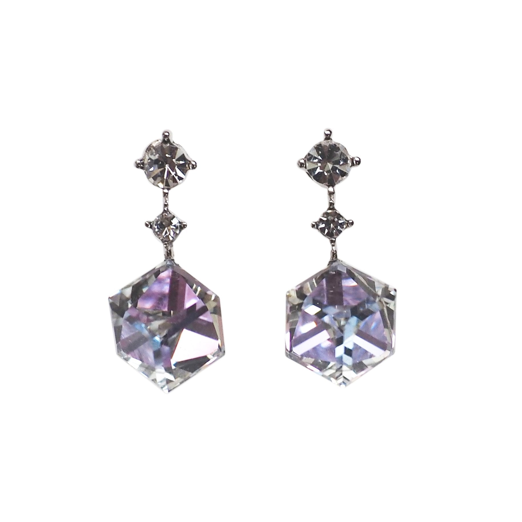 Swarovski Crystal Rhinestone Cube Invisible Clip On Stud Earrings ( Light Purple ) - Miyabi Grace