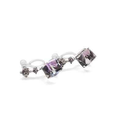 Swarovski Crystal Rhinestone Cube Invisible Clip On Stud Earrings ( Light Purple ) - Miyabi Grace