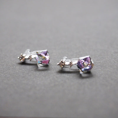 Swarovski Crystal Rhinestone Cube Invisible Clip On Stud Earrings ( Light Purple ) - Miyabi Grace