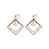 Beige Square Double Hoops Invisible Clip On Earrings - Miyabi Grace