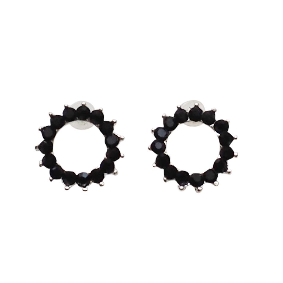 Circle Rhinestone Crystal Invisible Clip On Stud Earrings ( Black tone ) - Miyabi Grace
