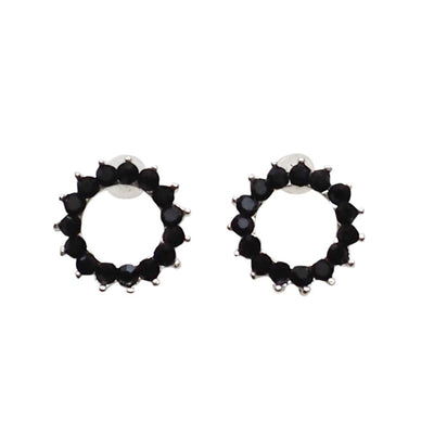 Circle Rhinestone Crystal Invisible Clip On Stud Earrings ( Black tone ) - Miyabi Grace