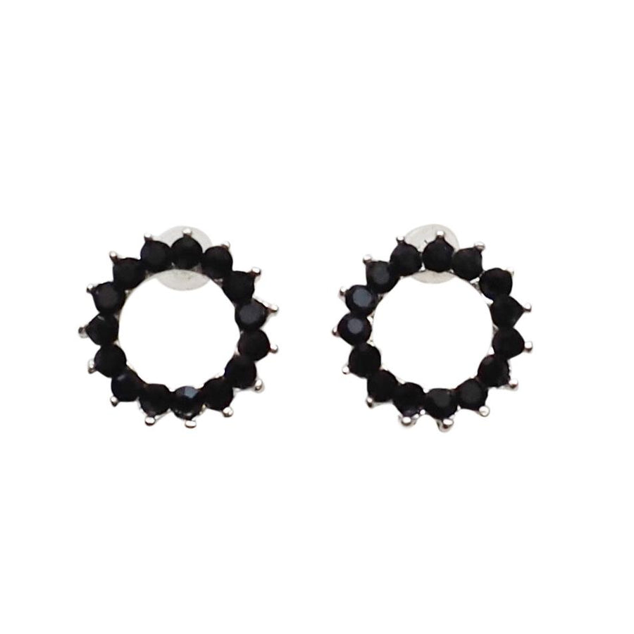 Circle Rhinestone Crystal Invisible Clip On Stud Earrings ( Black tone ) - Miyabi Grace