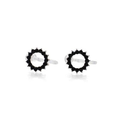 Circle Rhinestone Crystal Invisible Clip On Stud Earrings ( Black tone ) - Miyabi Grace