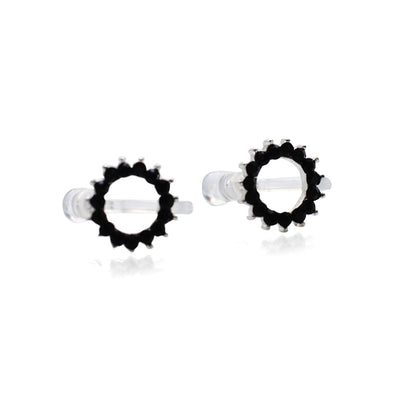 Circle Rhinestone Crystal Invisible Clip On Stud Earrings ( Black tone ) - Miyabi Grace