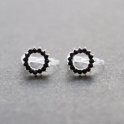 Circle Rhinestone Crystal Invisible Clip On Stud Earrings ( Black tone ) - Miyabi Grace