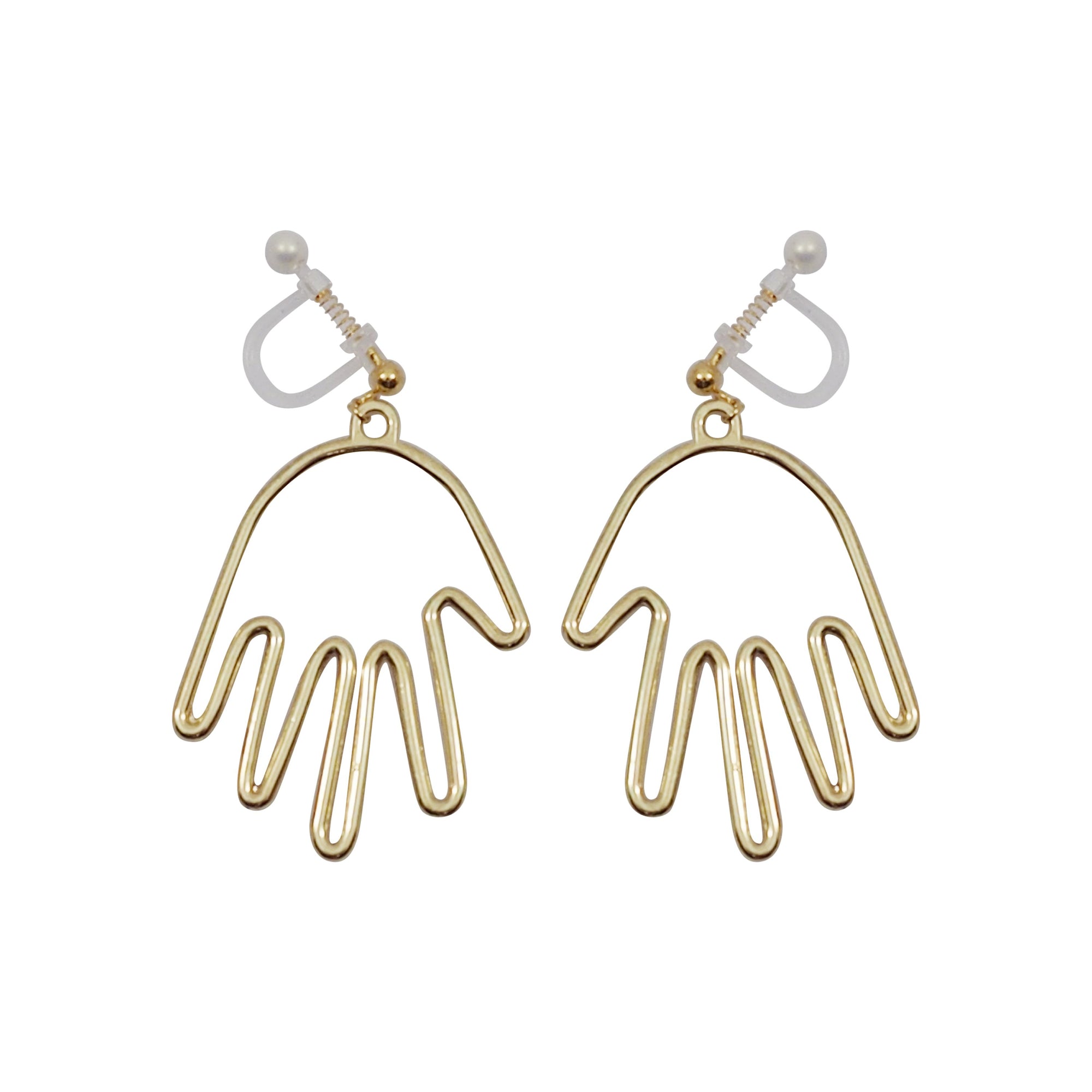 Gold Picasso Hand Invisible Clip On Earrings - Miyabi Grace