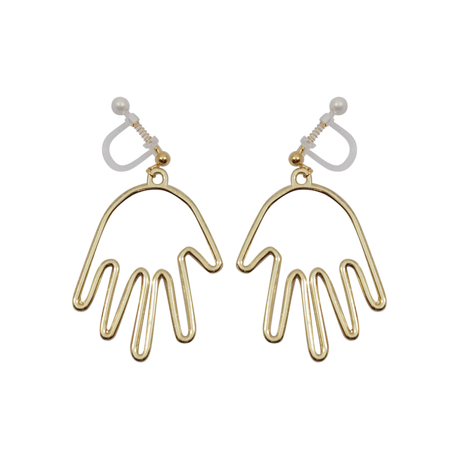 Gold Picasso Hand Invisible Clip On Earrings - Miyabi Grace