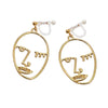 Gold Picasso Face Wink Invisible Clip On Earrings - Miyabi Grace