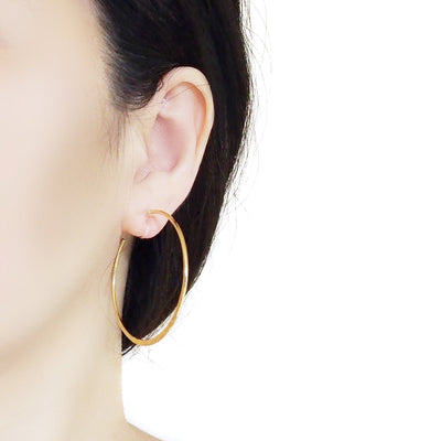 Gold Large Hammered Invisible Clip On Hoop Earrings - Miyabi Grace