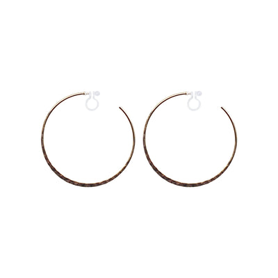 Gold Large Hammered Invisible Clip On Hoop Earrings - Miyabi Grace