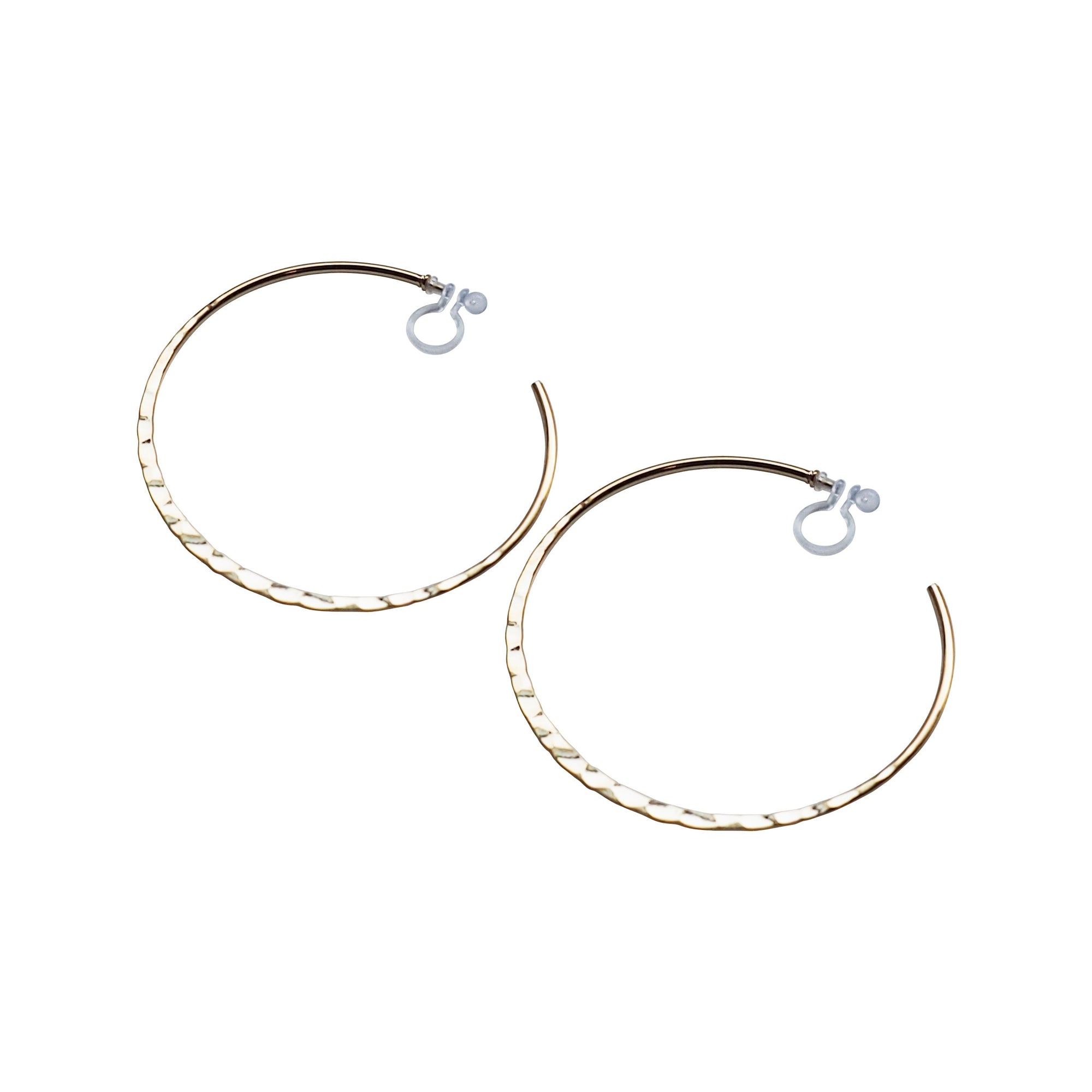 Gold Large Hammered Invisible Clip On Hoop Earrings - Miyabi Grace