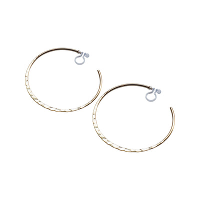 Gold Large Hammered Invisible Clip On Hoop Earrings - Miyabi Grace