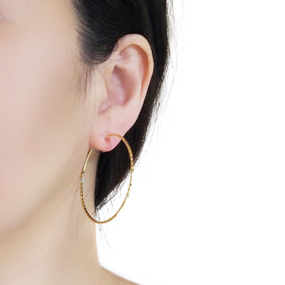 Gold Large Thin Invisible Clip On Hoop Earrings - Miyabi Grace