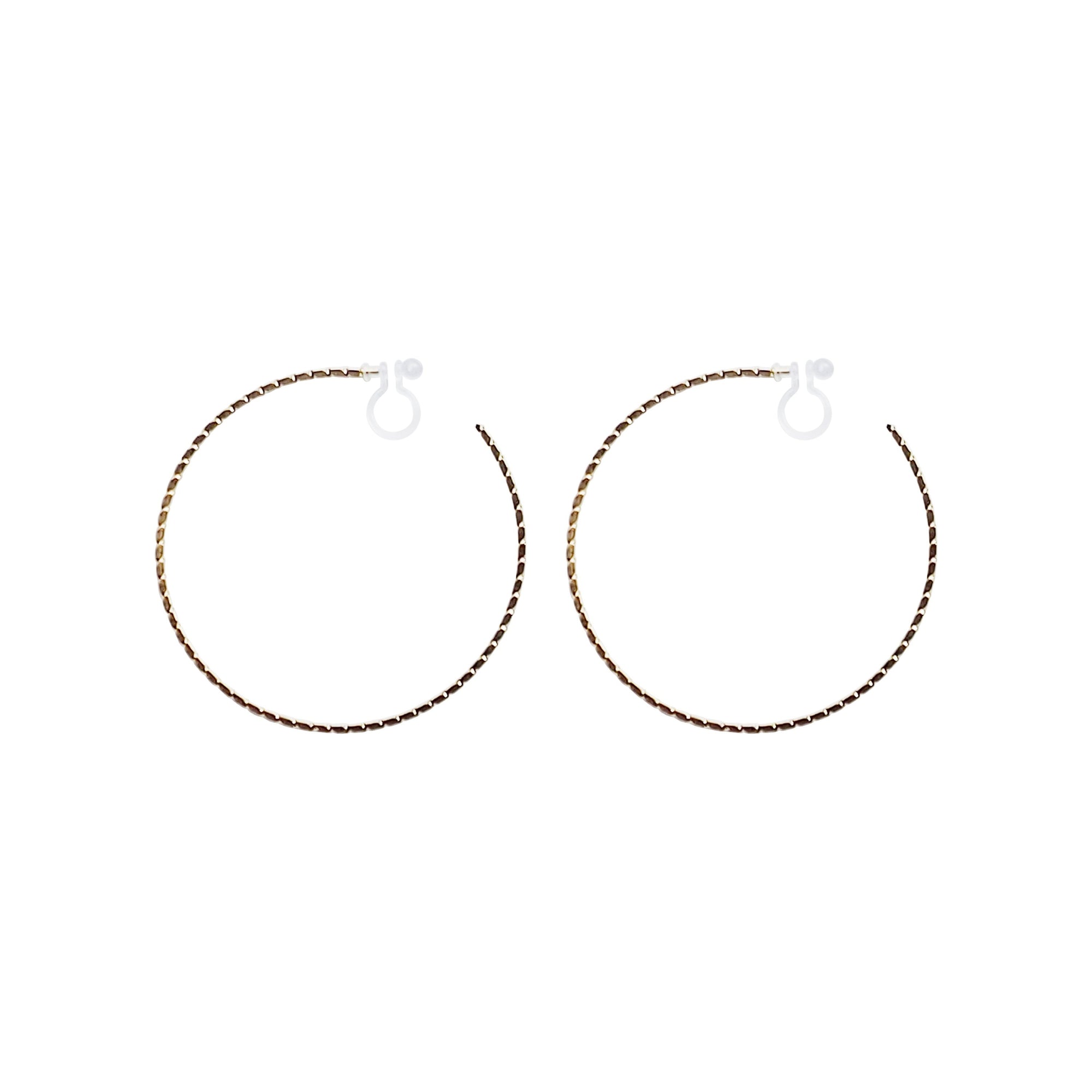Gold Large Thin Invisible Clip On Hoop Earrings - Miyabi Grace