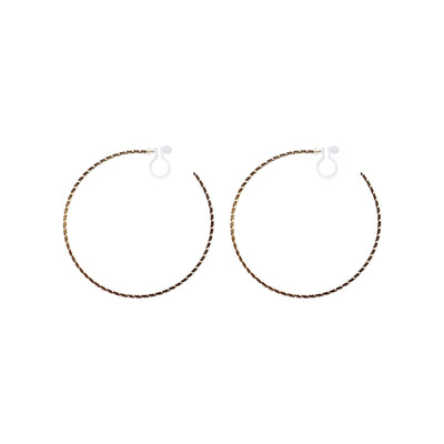 Gold Large Thin Invisible Clip On Hoop Earrings - Miyabi Grace