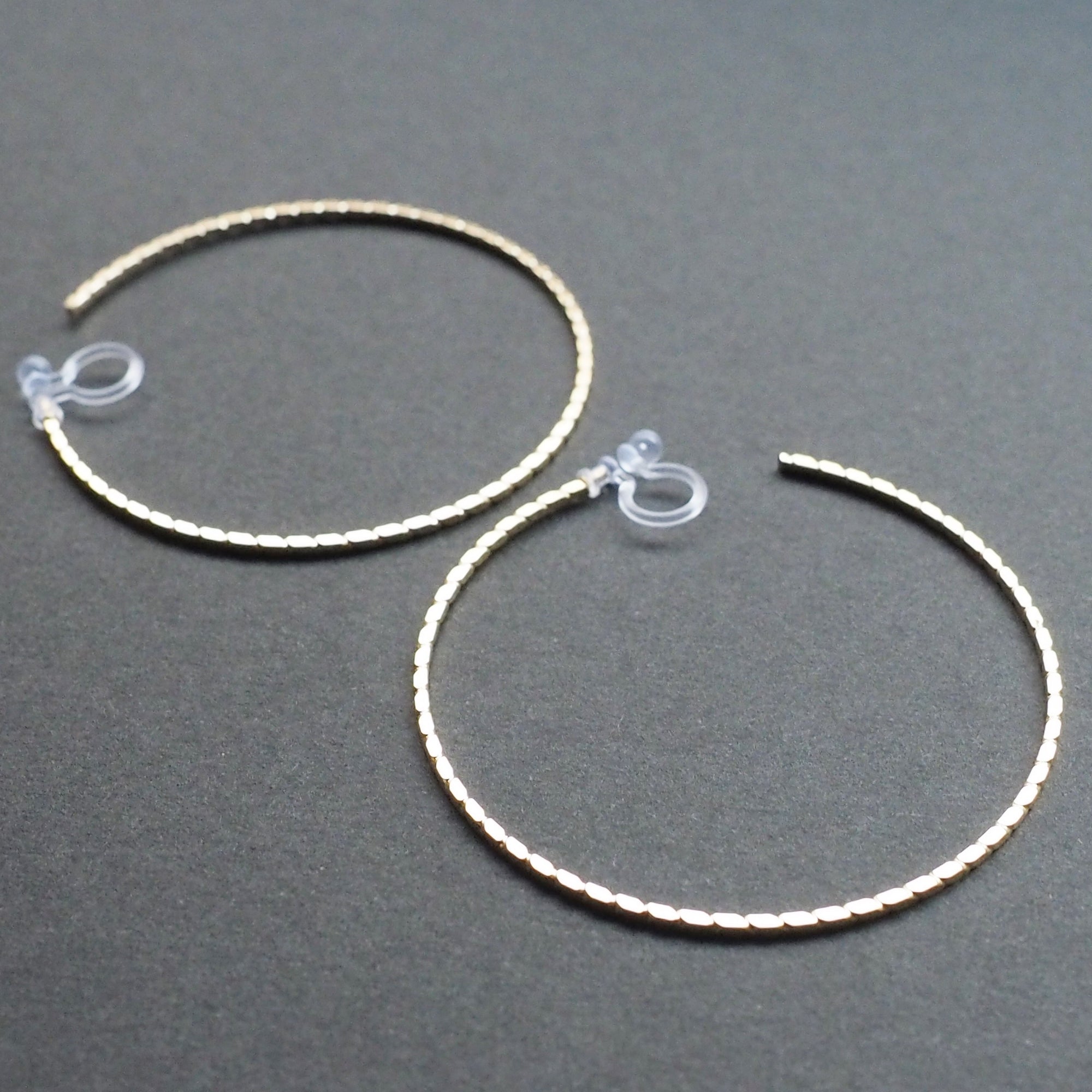 Gold Large Thin Invisible Clip On Hoop Earrings - Miyabi Grace