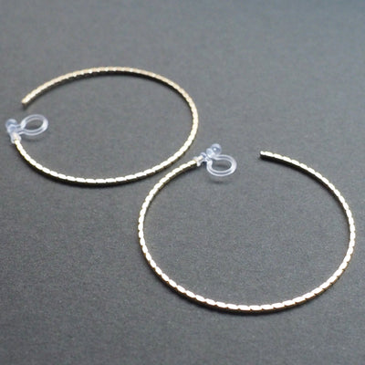 Gold Large Thin Invisible Clip On Hoop Earrings - Miyabi Grace