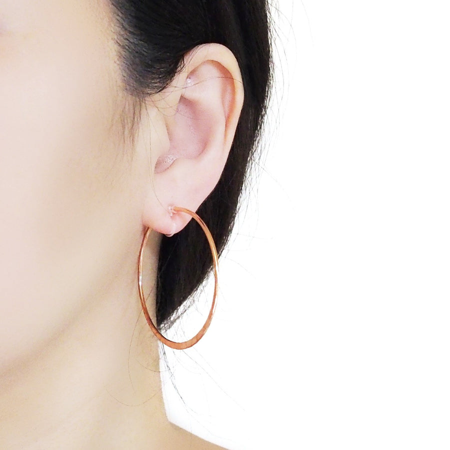 Rose Gold Large Hammered Invisible Clip On Hoop Earrings - Miyabi Grace