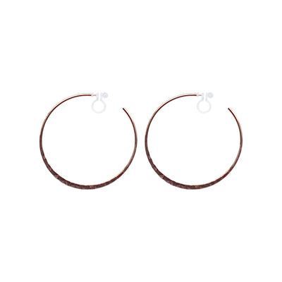 Rose Gold Large Hammered Invisible Clip On Hoop Earrings - Miyabi Grace