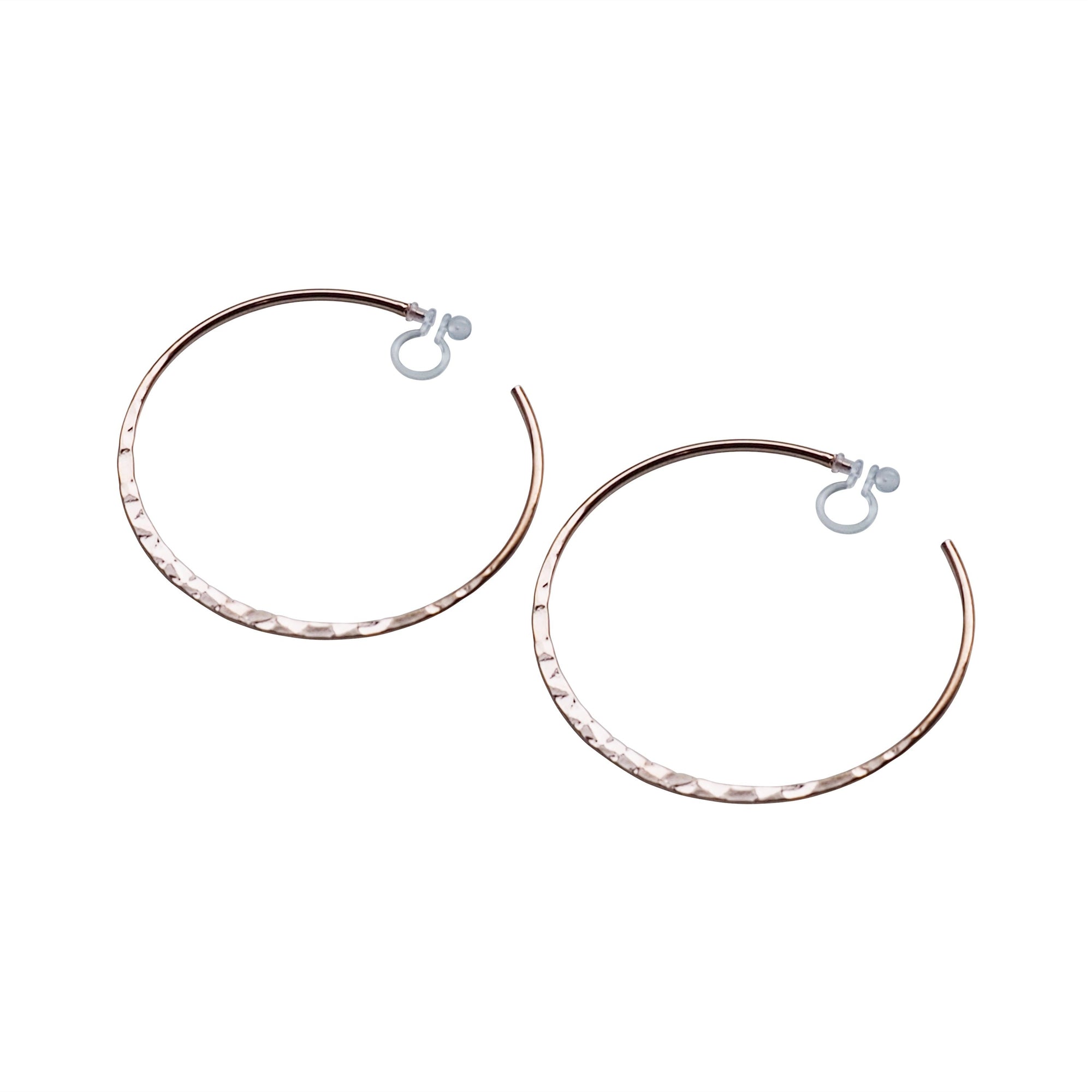 Rose Gold Large Hammered Invisible Clip On Hoop Earrings - Miyabi Grace