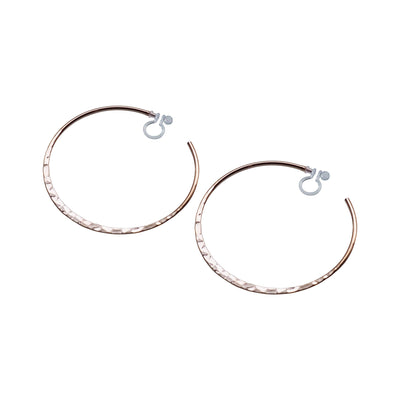 Rose Gold Large Hammered Invisible Clip On Hoop Earrings - Miyabi Grace