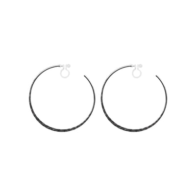 Silver Large Hammered Invisible Clip On Hoop Earrings - Miyabi Grace
