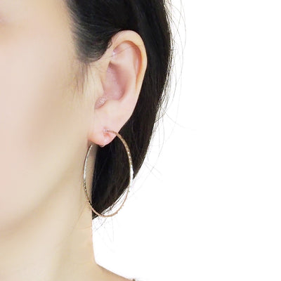Silver Large Thin Invisible Clip On Hoop Earrings - Miyabi Grace