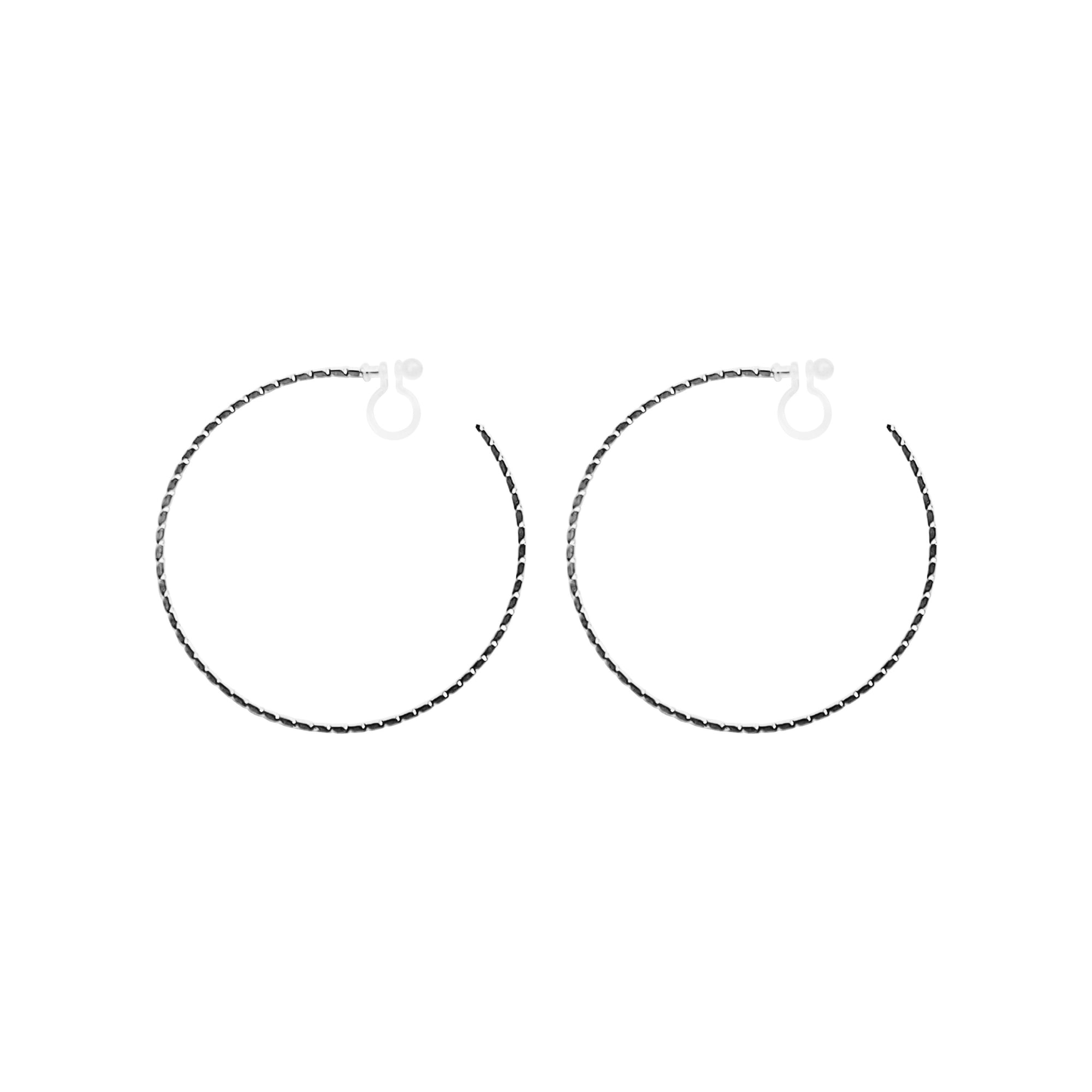 Silver Large Thin Invisible Clip On Hoop Earrings - Miyabi Grace