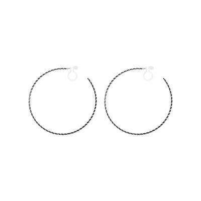 Silver Large Thin Invisible Clip On Hoop Earrings - Miyabi Grace